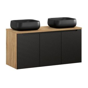 Závesná skrinka Luxor Black s doskou a umývadlami 120 cm dub olejovaný/čierna vyobraziť