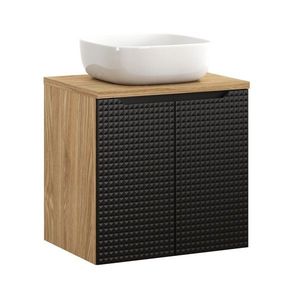 Závesná skrinka Luxor Black Smile II s doskou a umývadlom 60 cm čierna/dub olejovaný vyobraziť