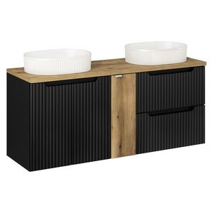Závesná skrinka Nova Black Beyond s doskou a umývadlami 140 cm čierna/dub evoke vyobraziť