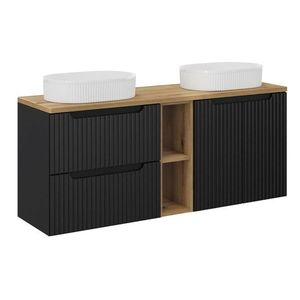 Závesná skrinka Nova Black s doskou a umývadlami 140 cm čierna/dub evoke vyobraziť