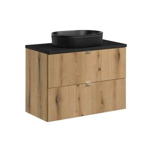 Závesná skrinka Nova Oak s doskou a umývadlom 80 cm dub coast evoke/čierna vyobraziť