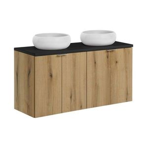 Závesná skrinka Nova Oak s doskou a umývadlami 120 cm dub Evoke/čierna vyobraziť