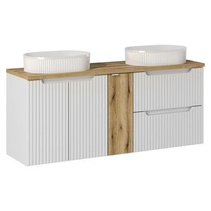 Závesná skrinka Nova White s doskou a umývadlami 140 cm biela/dub evoke vyobraziť