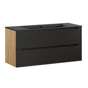 Závesná skrinka Ocean Sky so zápustným umývadlom 120 cm čierna/dub olejovaný vyobraziť