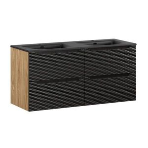 Závesná skrinka Ocean Sky so zápustnými umývadlami 120 cm čierna/dub olejovaný vyobraziť
