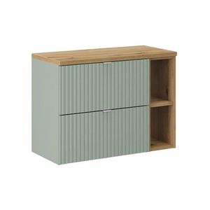Závesná skrinka pod umývadlo Line Reed Green I s doskou 80 cm zelená/dub evoke vyobraziť