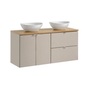 Závesná skrinka Viva Cashmere Lola s doskou a umývadlami 120 cm kašmírová/dub evoke vyobraziť