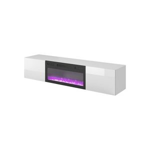 Závesný TV stolík LICO s krbom 180 cm biely vyobraziť