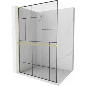 MEXEN/S - Kioto+ L Sprchová zástena WALK-IN s poličkou a držiakom uterákov 90 x 200, čierny vzor, zlatá kartáčovaná 800-090-123-55-78 vyobraziť