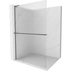 MEXEN/S - Kioto+ L Sprchová zástena WALK-IN s poličkou a držiakom uterákov 80 x 200, prúžky, grafit metal 800-080-123-95-09 vyobraziť