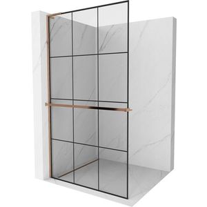MEXEN/S - Kioto+ L Sprchová zástena WALK-IN s poličkou a držiakom uterákov 120 x 200, čierny vzor, ružové zlato 800-120-123-60-77 vyobraziť