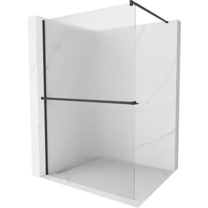 MEXEN/S - Kioto+ Sprchová zástena WALK-IN s poličkou a držiakom uterákov 110 x 200, prúžky 8 mm, čierna 800-110-121-70-09 vyobraziť