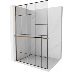 MEXEN/S - Kioto+ L Sprchová zástena WALK-IN s poličkou a držiakom uterákov 90 x 200, čierny vzor, ružové zlato 800-090-123-60-78 vyobraziť