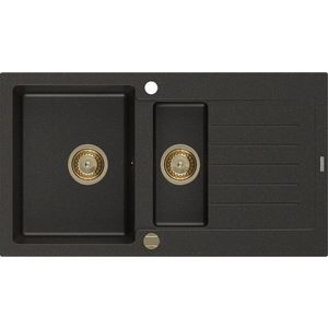 MEXEN/S MEXEN/S - Matias granitový drez 1.5 s odkvapkávačom 900x505 mm, čierna / zlatá metalik, + zlatý sifón 6502901505-75-G vyobraziť