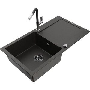 MEXEN/S - Leo granitový drez 1 s odkvapkávačom vrátane batérie Flora, čierna/zlatá metalik 6501-75-670401-07-B vyobraziť