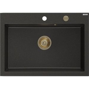 MEXEN/S - Elix granitový drez 1-miska 700 x 500 mm, čierna/zlatá metalik, sifón zlatá 6526701005-75-G vyobraziť
