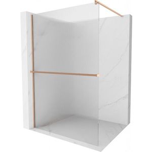 MEXEN/S - Kioto+ Sprchová zástena WALK-IN s poličkou a držiakom uterákov 70 x 200, prúžky, meď kartáčovaná 800-070-121-65-09 vyobraziť