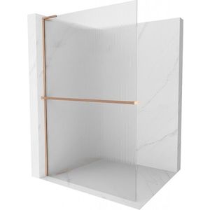 MEXEN/S - Kioto+ L Sprchová zástena WALK-IN s poličkou a držiakom uterákov 110 x 200, prúžky, meď kartáčovaná 800-110-123-65-09 vyobraziť
