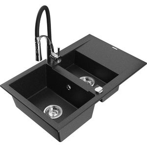 MEXEN/S - Gaspar granitový drez 1.5 s odkvapkávačom vrátane batérie Aster, čierna/strieborná metalík 6507-73-73450-07 vyobraziť
