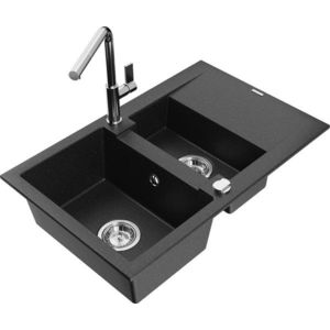 MEXEN/S - Gaspar granitový drez 1.5 s odkvapkávačom vrátane batérie Flora, čierna/strieborná 6507-73-670401-00 vyobraziť