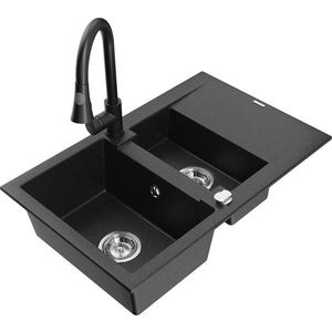 MEXEN/S - Gaspar granitový drez 1.5 s odkvapkávačom vrátane batérie Elia, čierna/strieborná metalík 6507-73-670101-70 vyobraziť