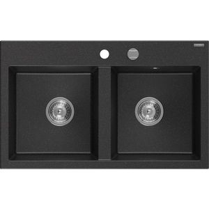 MEXEN - Hektor granitový drez 2-bowl 800 x 480 mm, čierna/strieborná metalík, sifón chróm 6521802000-73 vyobraziť