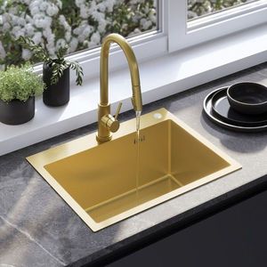 REA - Oceľový drez Liam BRUSH GOLD s kuchynskou batériou KPL-96007 vyobraziť