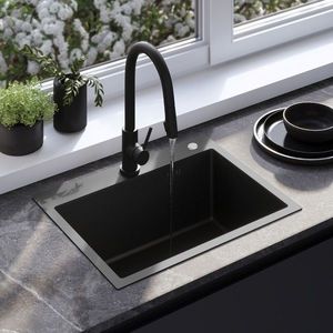 REA - Oceľový drez Liam Black s kuchynskou batériou KPL-96008 vyobraziť
