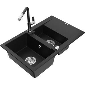 MEXEN/S - Gaspar granitový drez 1.5 s odkvapkávačom vrátane batérie Flora, čierna 6507-77-670401-07 vyobraziť