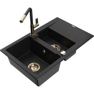 MEXEN/S - Gaspar granitový drez 1.5 s odkvapkávačom vrátane batérie Flora, čierna 6507-77-670401-57-G vyobraziť