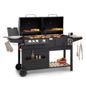 Klarstein Aberdeen, kombinovaný gril, plyn, drevené uhlie, údiareň, teplomer, 2 bočné stolíky, mobilný vyobraziť