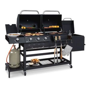 Klarstein Kingsville Smoker, kombinovaný gril, plyn, uhlie, udiarenská pec na uhlie, 13, 5 kW, 3+1 horáky, čierna vyobraziť
