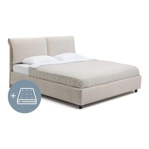 Béžová čalúnená dvojlôžková posteľ s úložným priestorom s matracom/s roštom 180x200 cm Myra Pillow – Bonami Selection vyobraziť