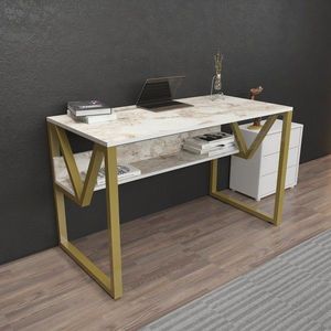 Písací stôl Lona - White, Gold vyobraziť