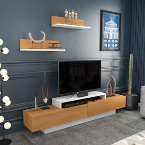 TV skrinka / Obývacia stena Lusi - White, Teak vyobraziť