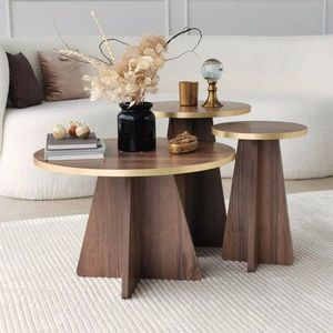 Súprava konferenčných stolíkov Mushroom 2 - Gold, Walnut vyobraziť