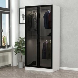 Šatníková skriňa Kale Glass Black - 190 vyobraziť