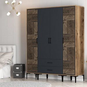 Šatníková skriňa Kumsal PTP - Walnut, Anthracite vyobraziť