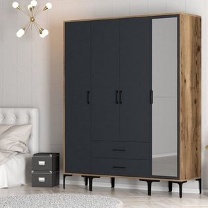Šatníková skriňa Kumsal STR - Walnut, Anthracite vyobraziť