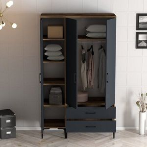 Šatníková skriňa Kumsal RT - Walnut, Anthracite vyobraziť