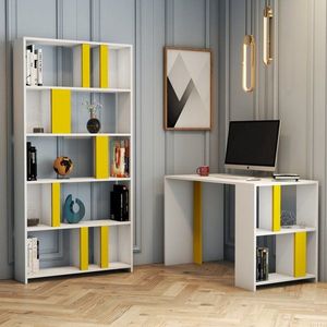 Písací stôl s knižnicou Lima - White, Yellow vyobraziť