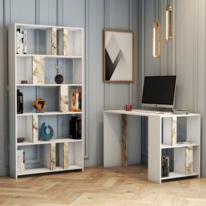 Písací stôl s knižnicou Lima - White Marble vyobraziť