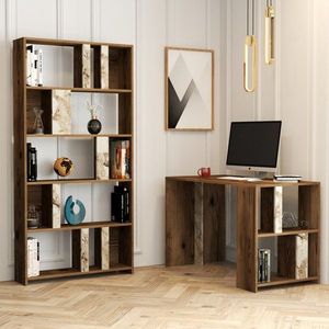 Písací stôl s knižnicou Lima - Walnut, White Marble vyobraziť
