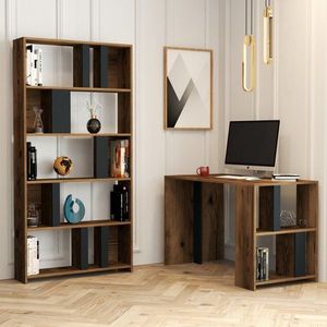 Písací stôl s knižnicou Lima - Walnut, Anthracite vyobraziť