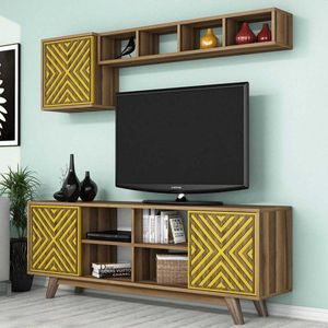 TV skrinka / Obývacia stena Inci - Walnut, Yellow vyobraziť