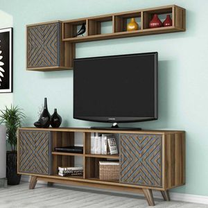 TV skrinka / Obývacia stena Inci - Walnut, Blue vyobraziť