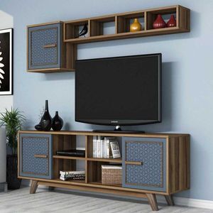 TV skrinka / Obývacia stena Ayla - Walnut, Blue vyobraziť