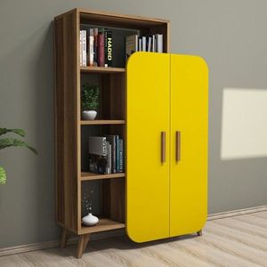 Knižnica Form - Walnut, Yellow vyobraziť