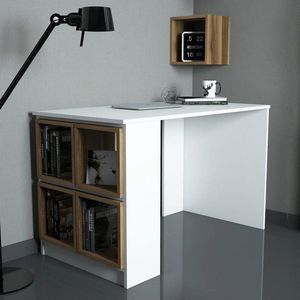 Písací stôl Box - White, Walnut vyobraziť