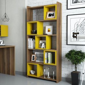 Knižnica Box - Walnut, Yellow vyobraziť